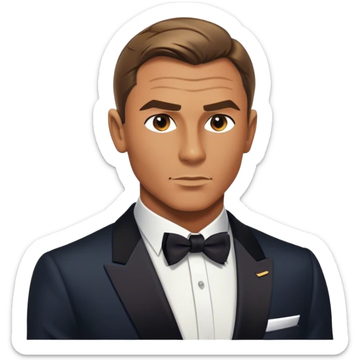 Cinematic Realistic James Bond Pop Culture Emoji, depicted with suave sophistication and dynamic action rendered with crisp details and cinematic lighting that capture his legendary cool. sticker