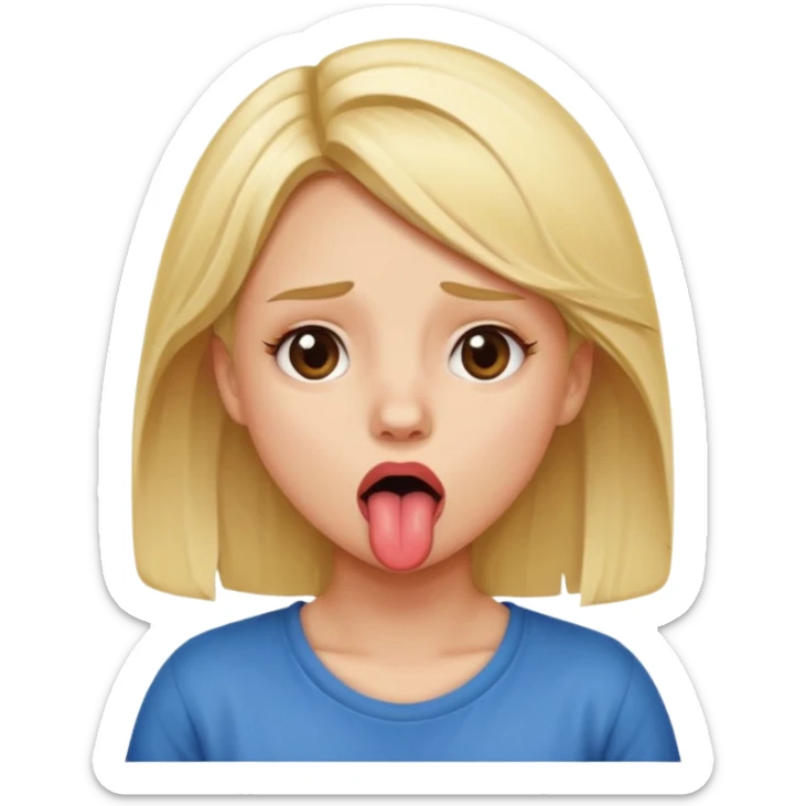 Blonde girl, tongue out, tired, shrugging sticker