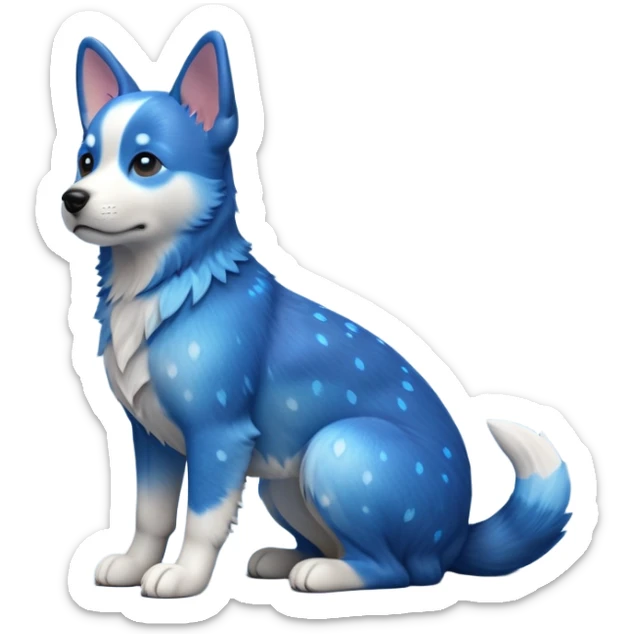 cinematic-[australian catle dog]-realistic-full-body-sitting-emoji,-tail-resting-loosely-beside-its-paws,-head-tilted-dramatically,-sleek-[vibrant-blue-speckle-fur]-fur,-simplified-yet-realistic-focused-features,-highly-detailed,-glowing-with-an-almost-sarcastic-glow sticker