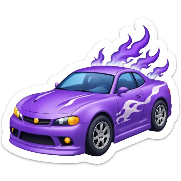 Purple car drifting with navy blue flames coming out of the rear tires. sticker