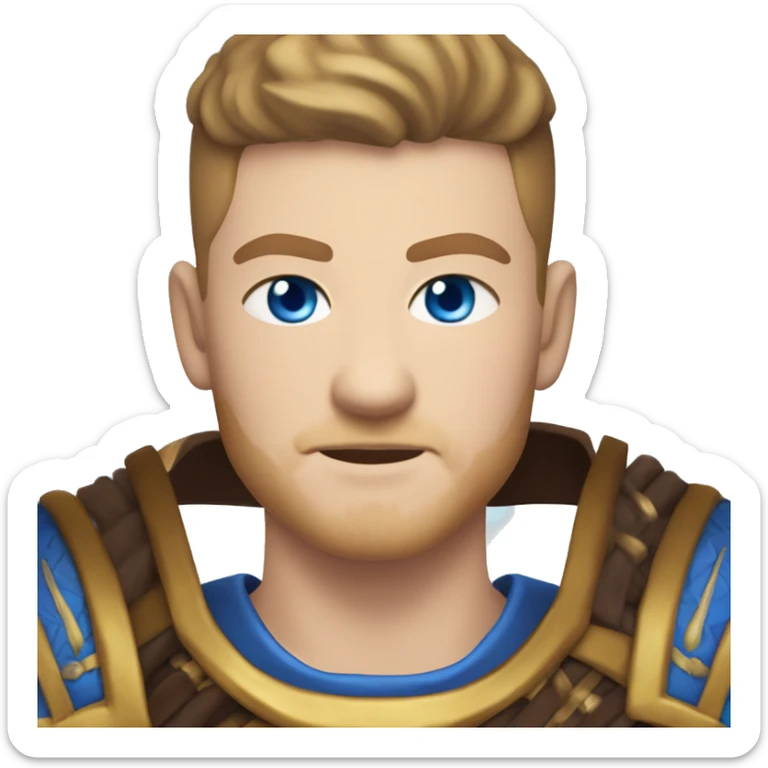 British white male with skin fade brown hair and blue eyes wearing a Mongolian warrior outfit sticker