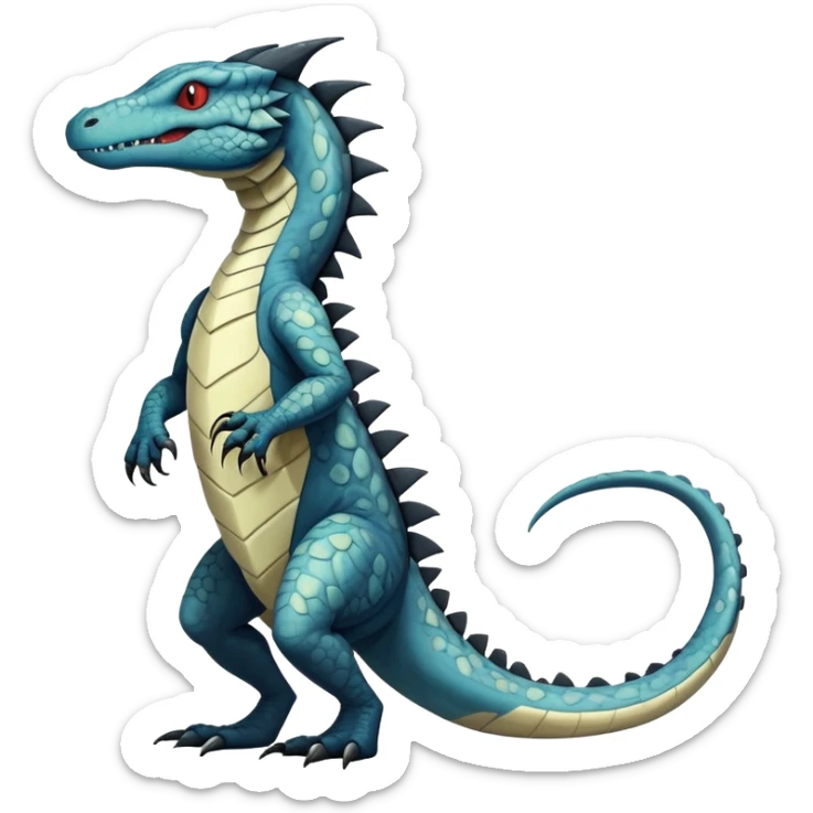 a dark gothic edgy reptilian croconaw-salandit-vernid-sergal-creature with splash patterns full body sticker