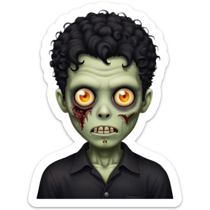 iphone emoji vintage zombie boy black curly hair black shirt sticker