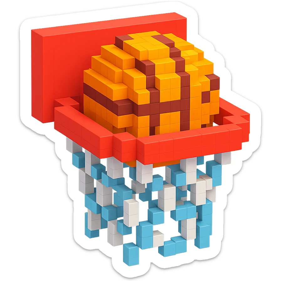 Voxel-style basketball in a net, variation 5 sticker