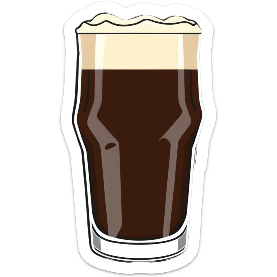 a pint of Guinness beer, dark stout in a classic pint glass with creamy head sticker
