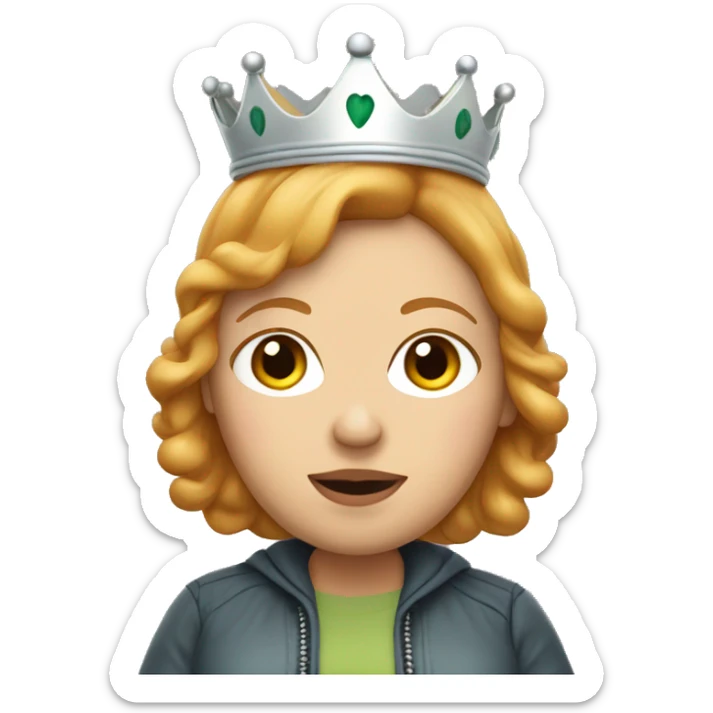 Emoji of Strawberry blonde woman pregnant wearing a cool jacket and crown  sticker
