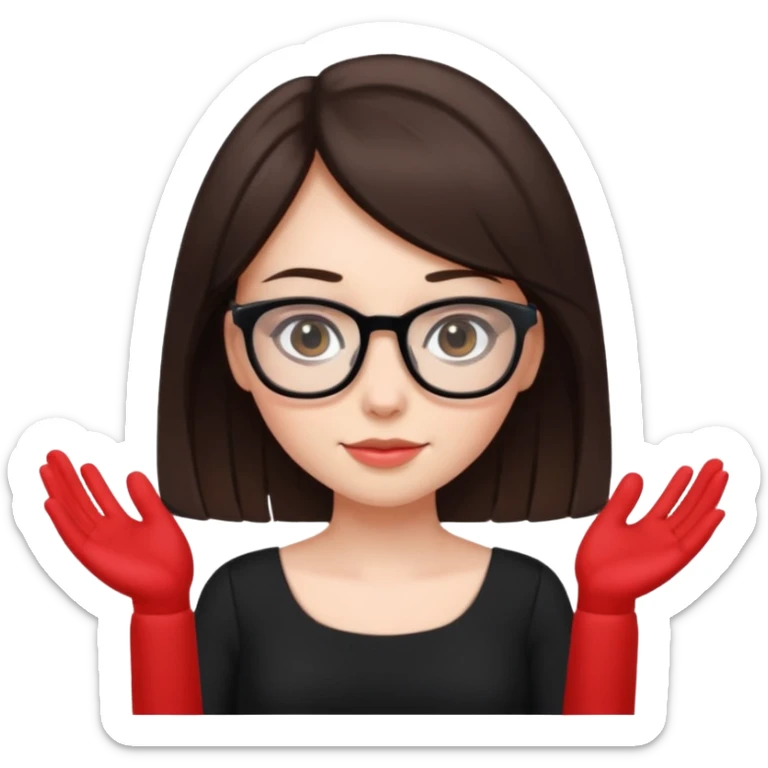 a cute brunette girl in a black dress wearing glasses  with two hands  sticker