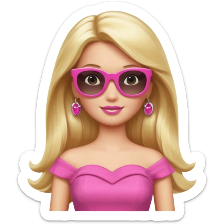 barbie with long blonde hair wear sun glasses, pink dress sticker