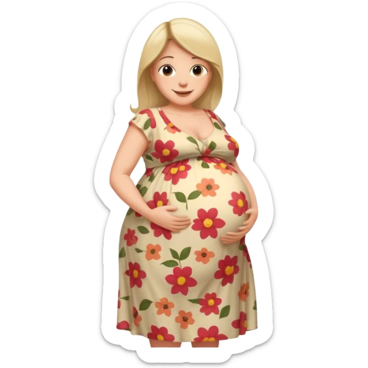 very heavily pregnant overdue woman with unnaturally very large belly sticker