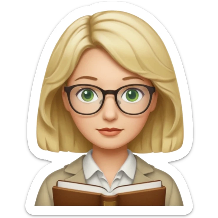librarian teacher with short wavy blonde hair with a middle part and green eyes sticker