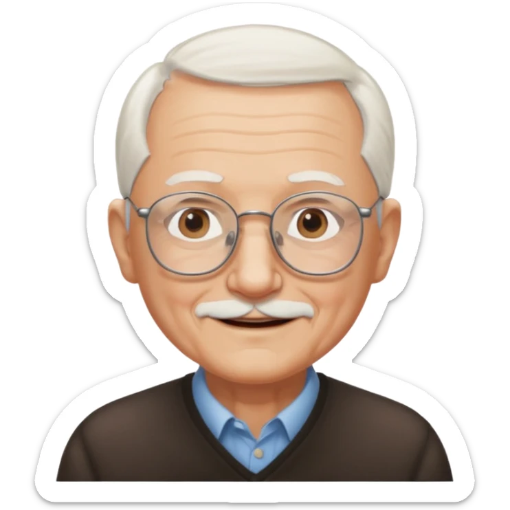 emoji of a great-grandfather, very old man, wearing glasses, bald with white hair on the sides, gentle smile sticker