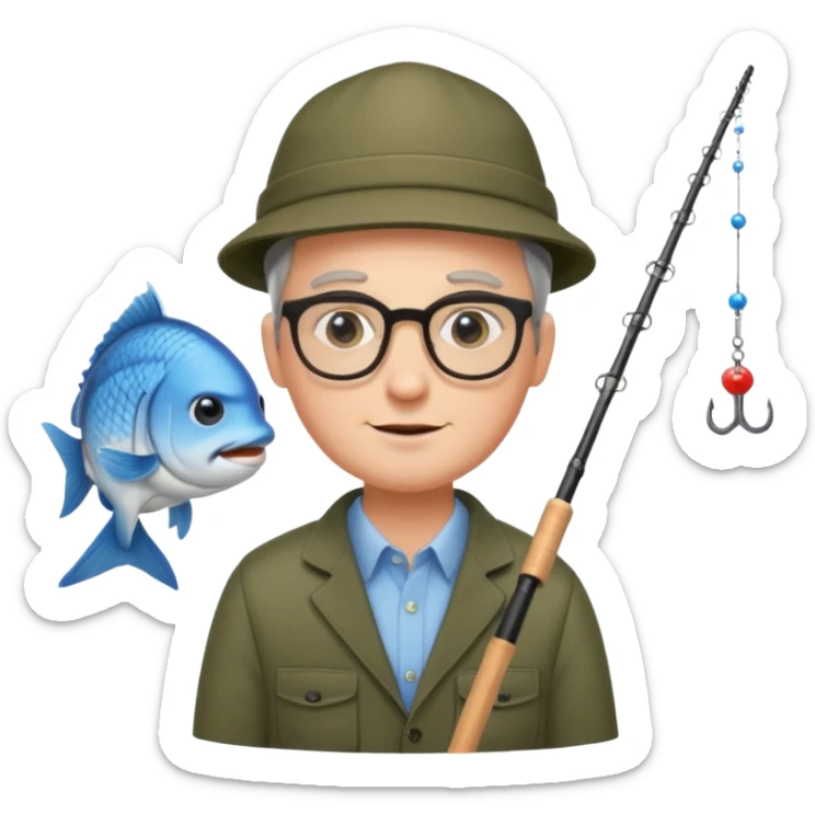 Accountant who wears glasses and loves fishing with fair skin and bold spot no hat sticker