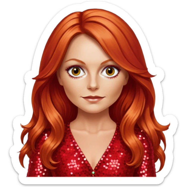 Geri Halliwell from Spice Girls with long red hair, red sequin outfit sticker