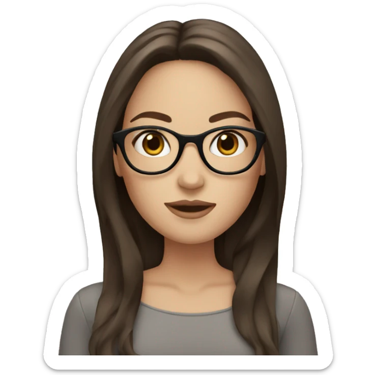 memoji white girl with long dark brown hair and oval glasses sticker
