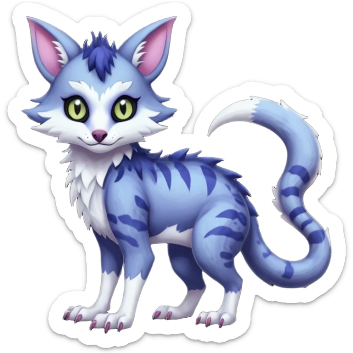 Kawaii cool cold dark cute gloomy ghoulish edgy fantasy ethereal feline-vernid-sergal-possum-monster-fursona animal creature full body with intricate markings  sticker