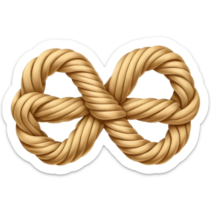 Emoji-style illustration of a neatly tied bowline knot made of natural rope. The knot should form a clean loop with a visible knot structure, rope texture, warm beige and golden tones, isolated on white background, soft shadows, minimal composition. sticker