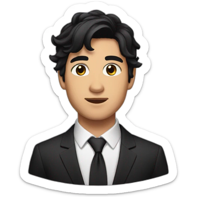 young man with black hair and brown eyes and a black suit and hair to the left sticker