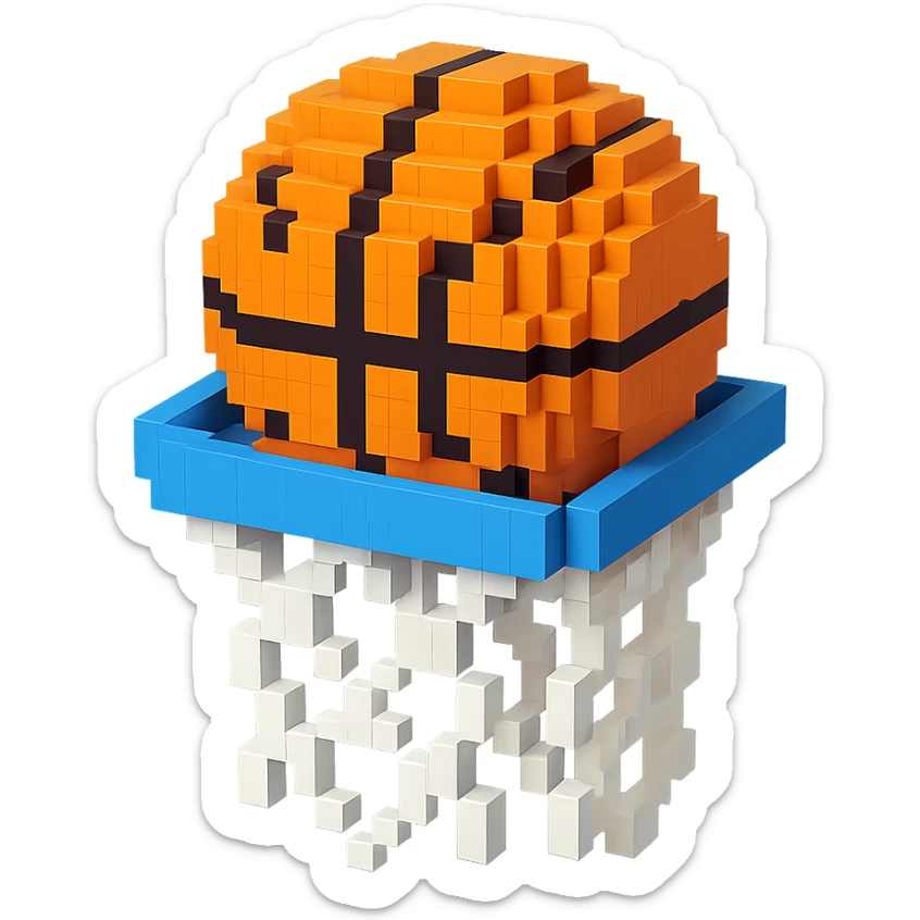 A voxel-style basketball in a net sticker