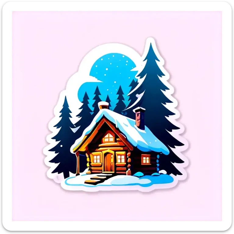 Eine Hütte im Wald mit Glasdach , Winterlandschaft, Schnee und Nordlichter am Himmel sticker