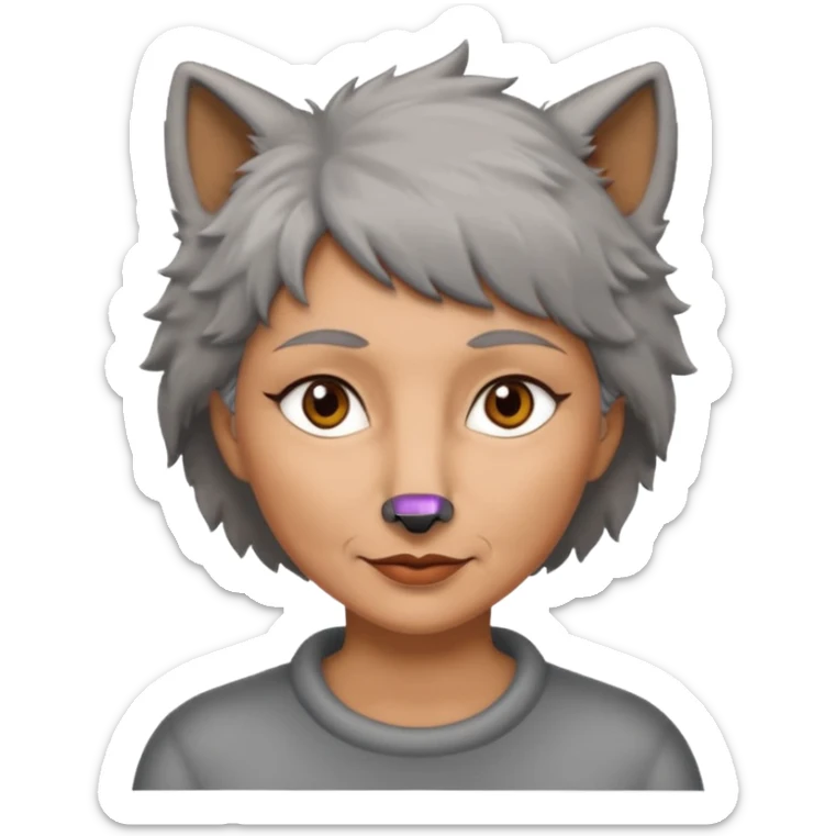 woman 50 years old, short grey fluffy wolf-cut hair, tannes skin and brown eyes sticker