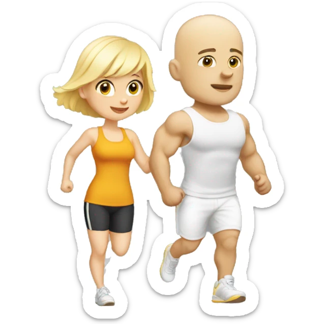 Blond girl going to the gym with a bald guy with white beart sticker