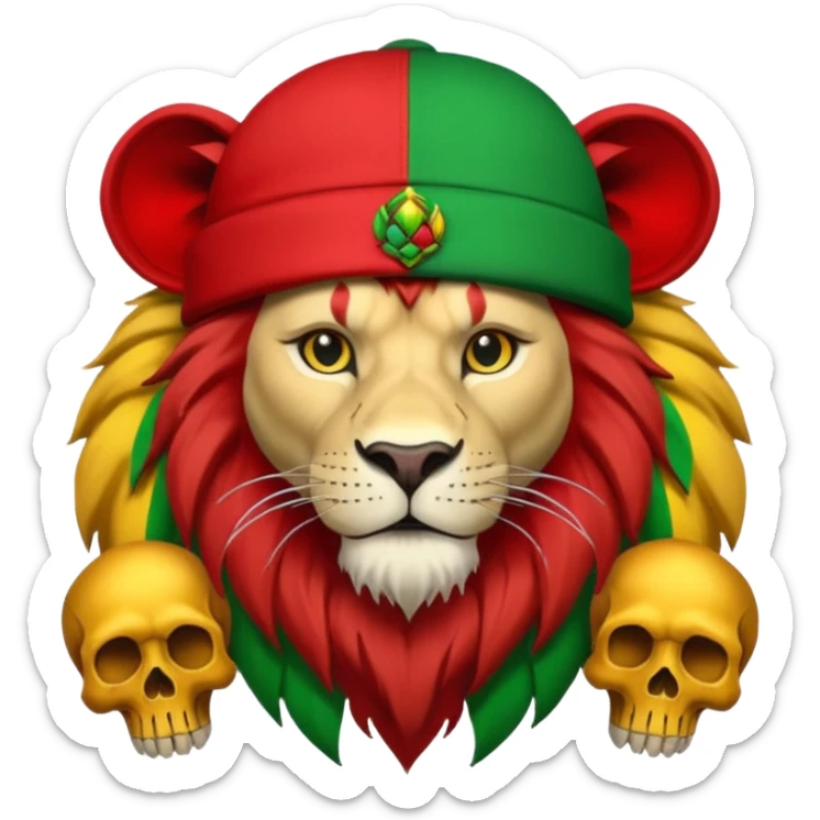 Create a power station with a rasta cap on with red gold green grafite of a lion and skulls with Fred the fossibot written on it sticker