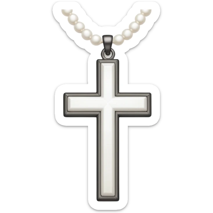 Elegant emoji icon of a white cross made of white beads, glossy surface, and white bead chain subtle shadows, pure white palette sticker