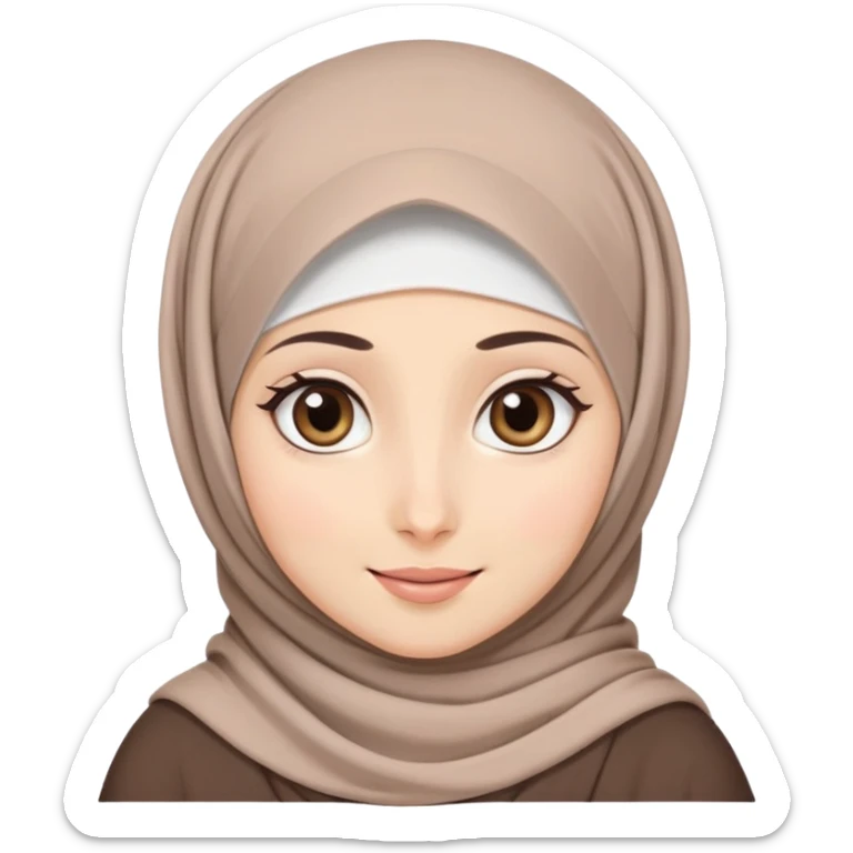 cute hijabi with white skin, brown eyes, flowy hijab, big expressive eyes, soft smile sticker