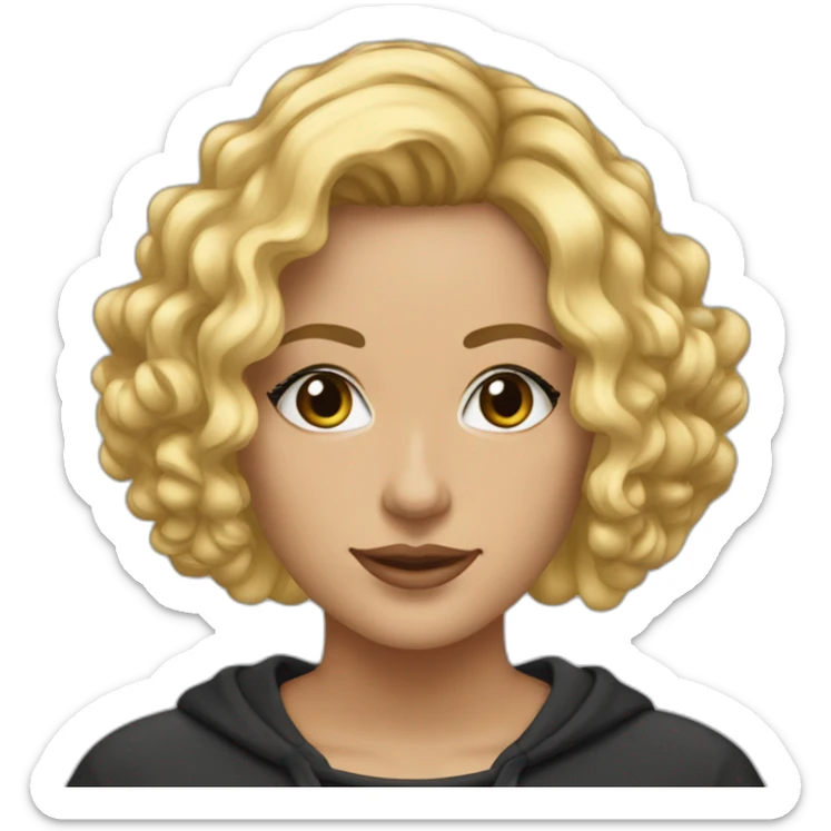 it-woman-blonde-bob-haircut-lite-curly-no-glasses-black-outfit-hoodies-for-women sticker