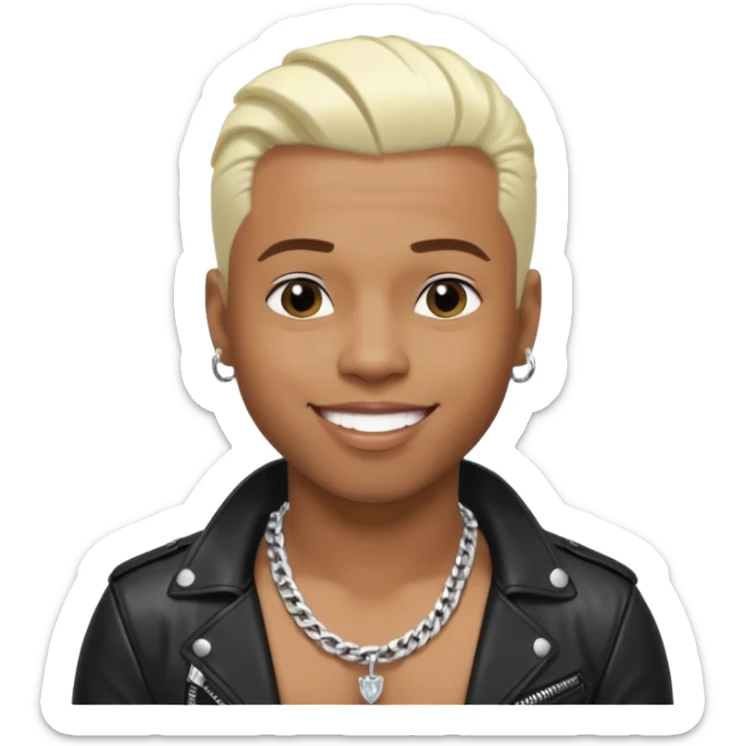 Sisqó, R&B Singer with platinum blonde hair, dark skin, shirtless with necklace, black leather jacket sticker