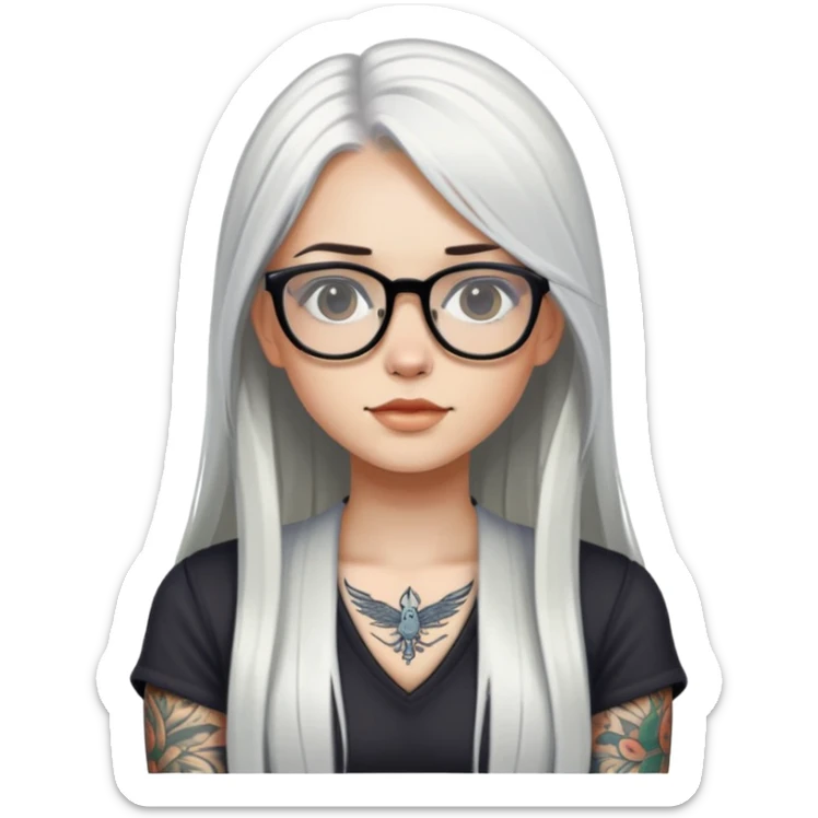 girl with long white  straight hair and tattoos and glasses sticker