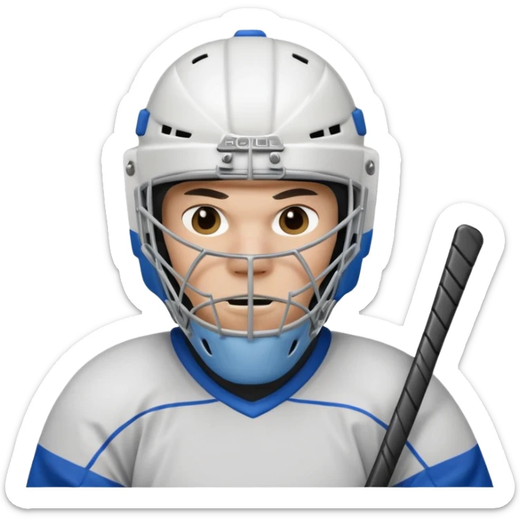 ice hockey goalie portrait, head and shoulders only, wearing goalie mask and helmet, padded jersey collar, holding goalie stick, focused intense expression, 3D cartoon style, mobile game icon style, clean background, no text, no watermark

 sticker