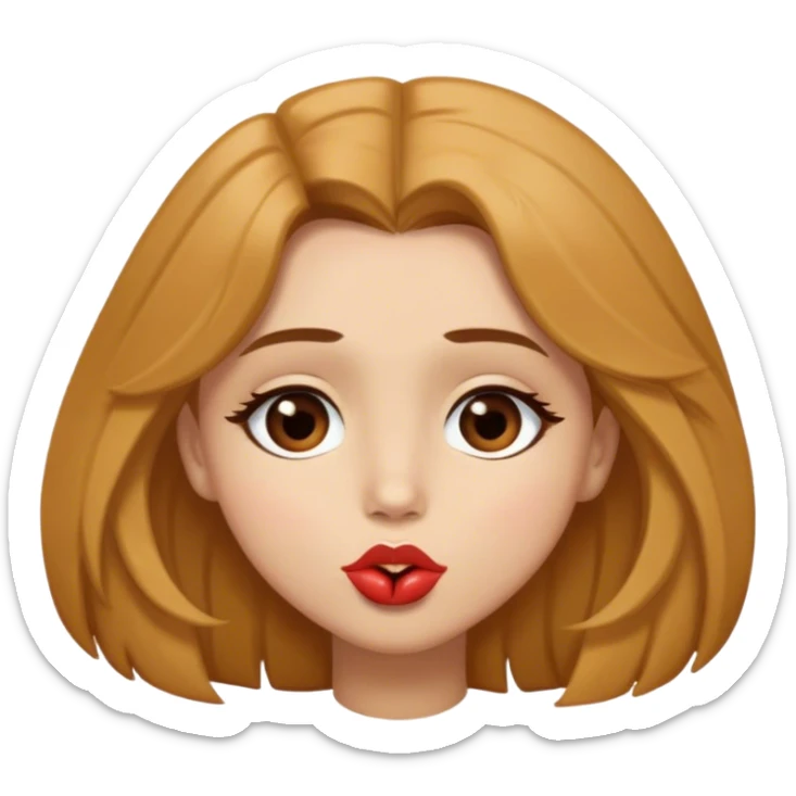 Burnett with mid length hair, brown eyes sending a kiss sticker