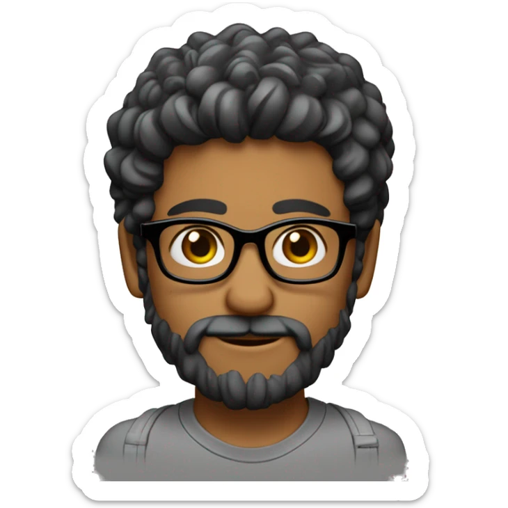 Chico joven con muy poca barba casaño con pelo rizado corto y lentes sticker