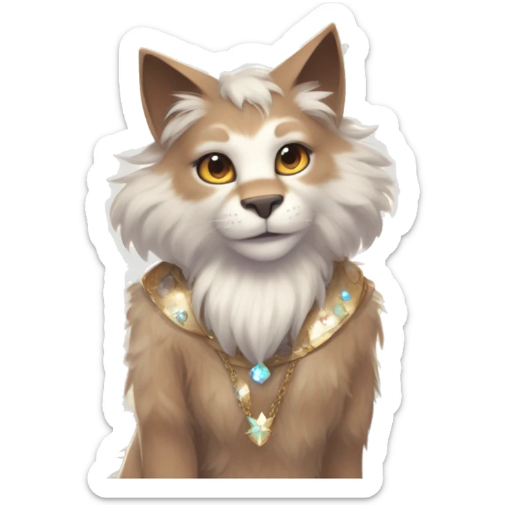 Furry, sparkle, iridescent, colorful, pastel, edgy, cool, fantasy beautiful, brown, beige, white, divine, godly, angelic, animal, anthro, full body, fursona, feline sticker