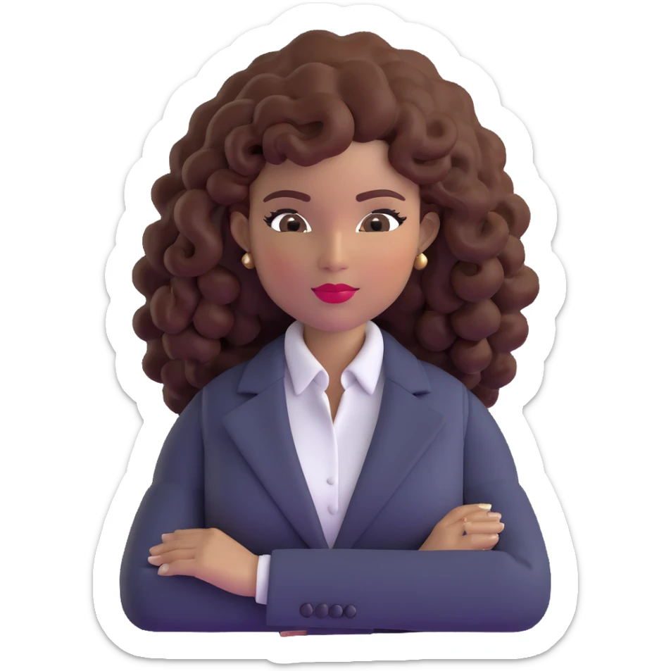 Confident African executive woman with voluminous curly hair, sophisticated business attire, professional appearance sticker