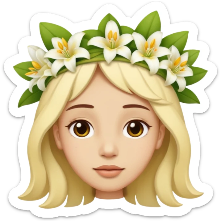 Emoji Face upside down 🙃, with a flower crown on his head, a crown of small white and yellow lilies sticker