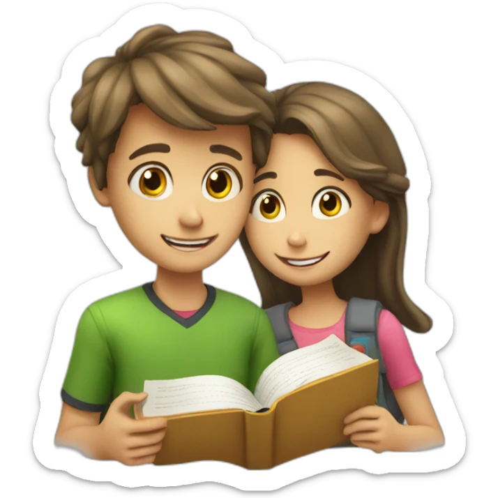 boy and girl of seven years old with an English textbook sticker