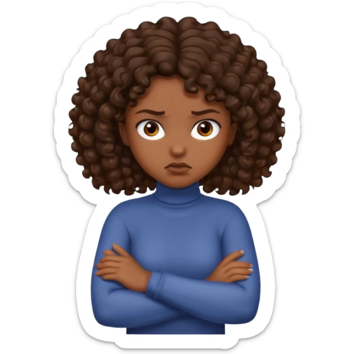 arms crossed around neck angry girl with dark skin and brown curly hair  sticker