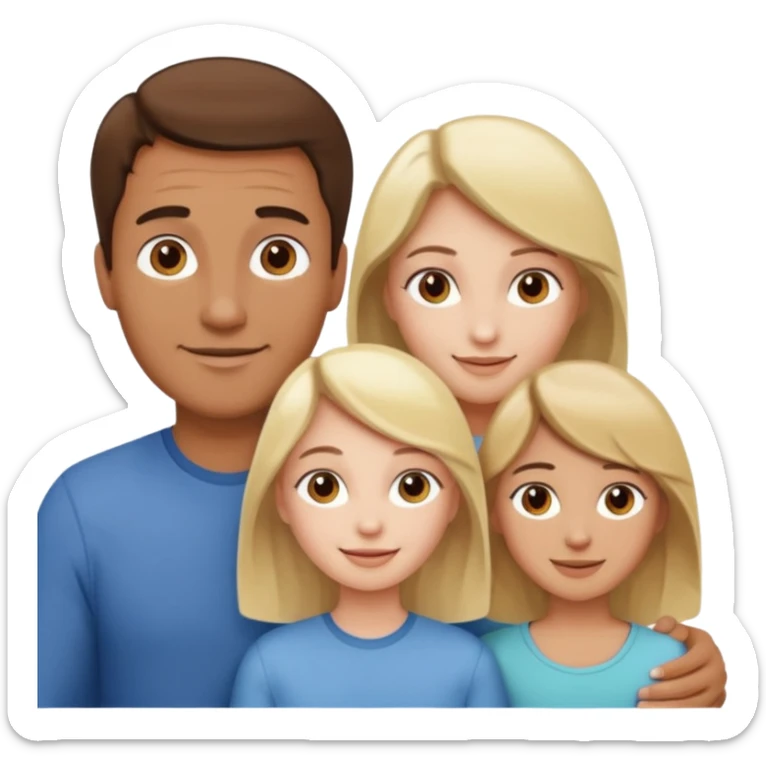 happy pale white  four person family with one brown hair dad, one brown hair mom, one blonde girl, and one brown hair girl sticker