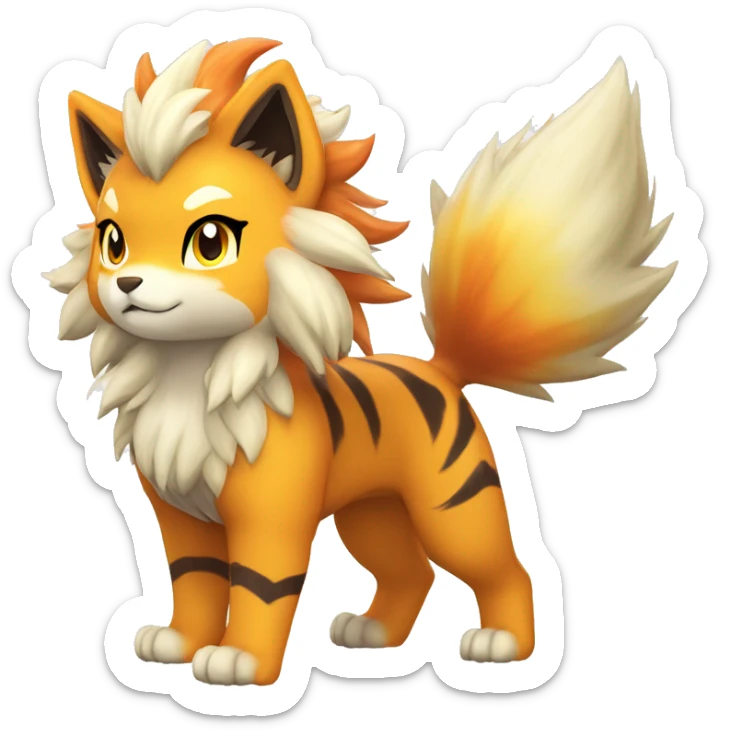 Colorful Shiny Kawaii Cute Tiger-Arcanine—Vulpix-Fakémon-Pokémon full body sticker