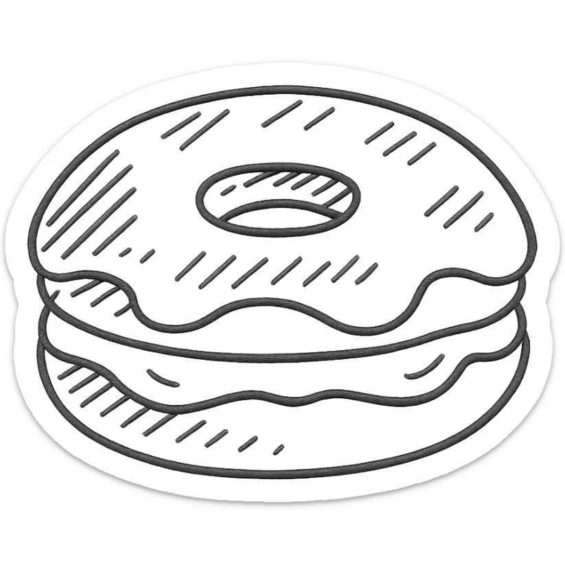 hand-drawn outlined Boston cream donut with chocolate top and custard filling sticker