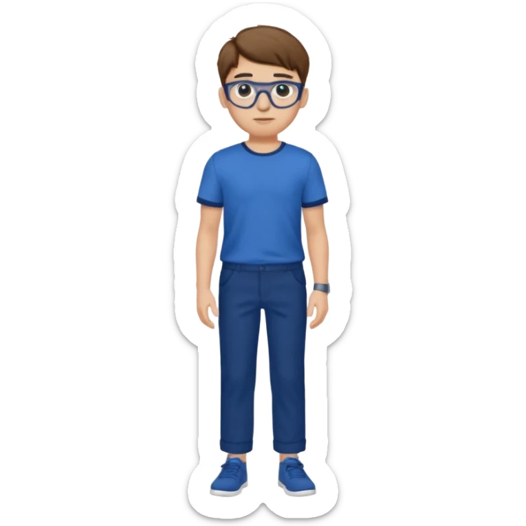 jeune homme garçon taille moyenne corpulence maigre cheveux chatain court yeux bleus lunettes photo de pieds en pantalon  sticker