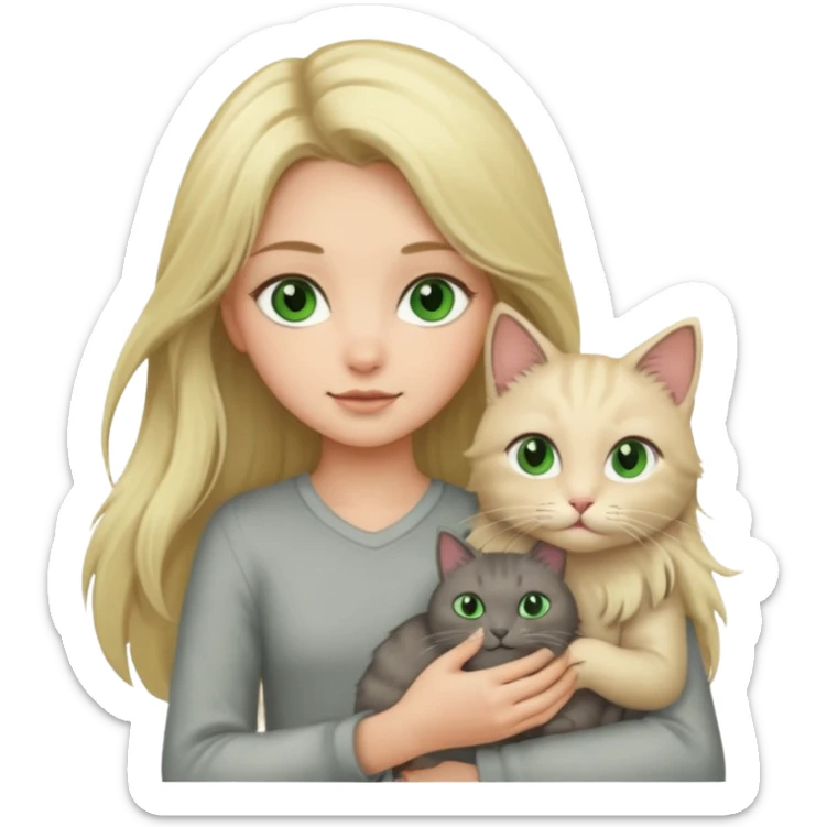 Blonde green eyed girl with long hair holding cat sticker