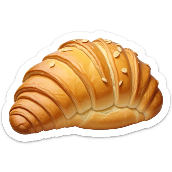 Cinematic Realistic Croissant Pastry Emoji, depicted as a flaky, buttery crescent with a golden, crisp exterior rendered with exquisite detail and warm, inviting lighting. sticker
