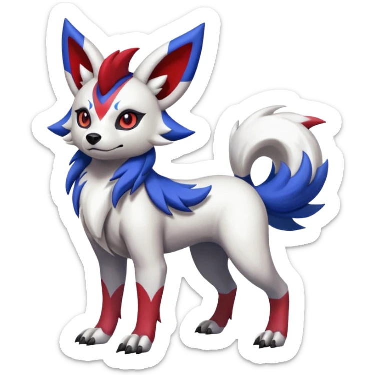 Colorful Skilled Adept Graceful Asian Painted Lycanroc-Absol-Zangoose-fusion-hybrid-creature (full body) sticker