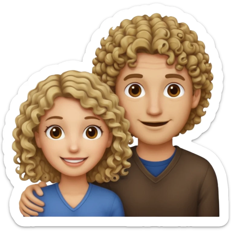 couple male dirty blonde hair female curly dark brown hair sticker