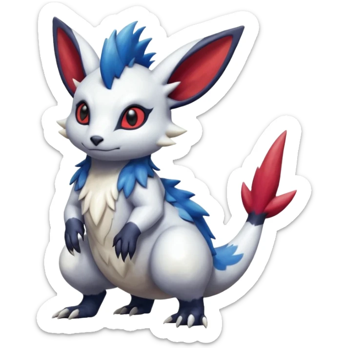 Scaly furry cute colorful exotic realistic painted smooth glossy Zangoose-Salandit-Minccino-Absol-fusion sticker