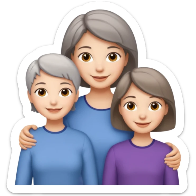 A mum with short Gray hair and her two adult daughters with Light brown hair sticker