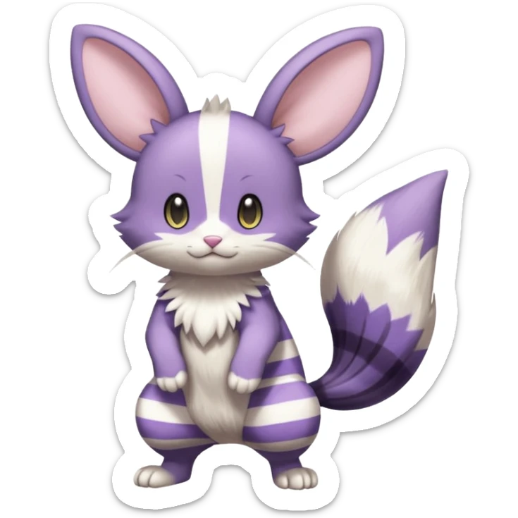 Purrloin-Minccino-Emolga-fusion (full body) with vertical white stripes running down the whole body sticker